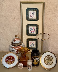 Asian Inspired Decor Lot Amber Glass and Ginger Jar