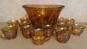 Carnival Glass Punch Bowl Set