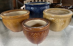 Lot of 4 Herringbone Clay Pots Garden Pots