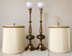 Vintage Rembrandt Style Brass Table Lamps with Matching Shades Working