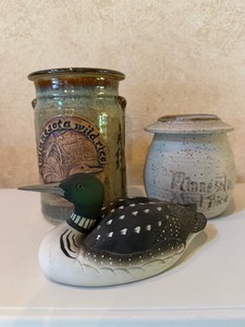 Minnesota Wild Rice Crocks with Lids and Porcelain Loon