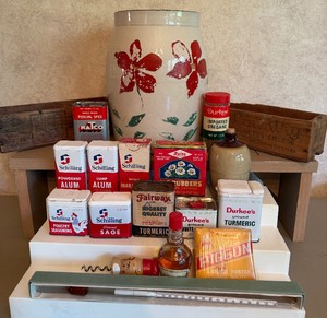 Vintage Kitchen Lot Cheese Boxes Spice Tins and Crock Canister