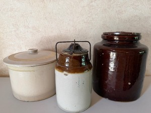 Three Crock Jars with Lids