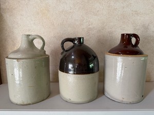 Three Crock Jugs with Handles Whiskey Syrup