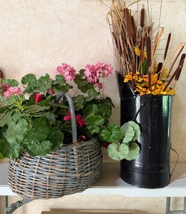 Large Basket with Floral and Sunflowers in a Metal Pail