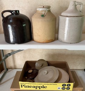 Three Crocks with Miscellaneous Crock Lids