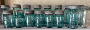 Lot of 16 Vintage Blue Mason Jars