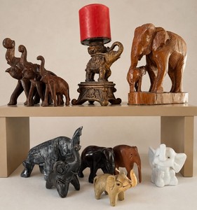 Collectible Elephant Lot Carved Wood, Stone Ceramic 11 PC