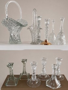 Cut Crystal and Glass Bells, Baskets and Candlesticks