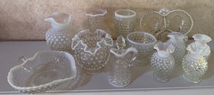 Lot of 12 Antique Opalescent Hobnail Glass