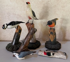Lot of 5 Wood Carved Backyard Birds