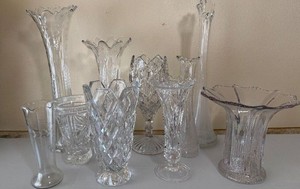 Beautiful Crystal Vase Lot 10 Piece