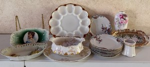 Milkglass Egg Plate Noritake Vase Limoges Porcelain Lot