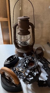 Vintage Lantern and Cast Iron Wall Brackets