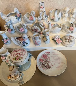 Vintage Porcelain Swans and Roses Trinket Lot