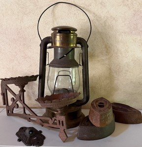 Antique Lantern and Cast Iron Decor
