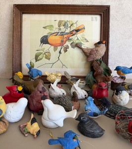 Large Bird Decor Lot Antique Framed Photo Porcelain Birds