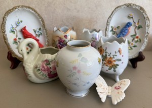Bird Decor 3D Lefton Porcelain Wall Plates with Birds Vases