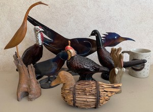 Collectible Glass and Handmade Bird Decor Handcarved