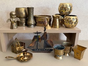 Brass and Copper Lot Pots Ship Angel Vases