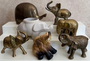 Vintage Elephant Figurines Brass Ceramic and Josef Originals