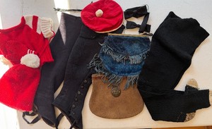 Vintage Clothing and Purse Blue Suede Handbag Wool Spats Childrens Clothing