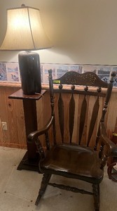 Rocking Chair, Lamp and Wood Plant Stand