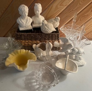 Bookends, Glass Baskets and Decor lot
