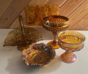 Amber Glass and Amber Carnival Glass Lot