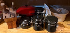 Ceramic Kitchen Canisters and Wok Lot
