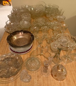 Large Clear Glass Cut Glass Crystal Lot