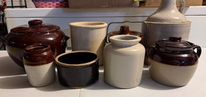Eight-Piece LOT Crock Jars, Bean Pots, Jug