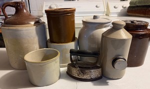 Large Eight-Piece LOT - Crock Canisters, Jug