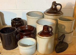 Eleven-Piece LOT Large Crock Jugs, Jars
