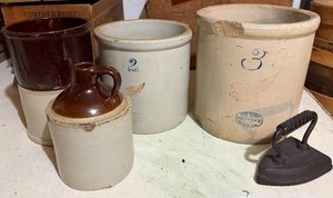 Lot of 5 Crocks - Two Redwing Crocks, Three Miscellaneous
