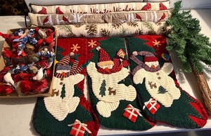 Large Holiday Decor LOT - Cardinal, Snowman Stockings