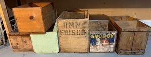 Six Vintage Antique Wood Crates
