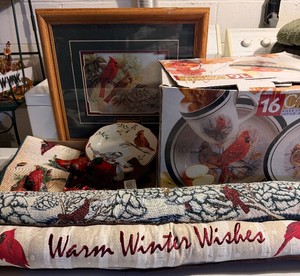 Cardinal Lot Dishes NIB and Decor Framed Artwork Tapestry ETC