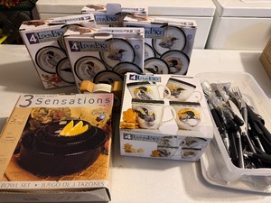 Loon Lake Dessert Dishes and Mugs NIB with Flatware