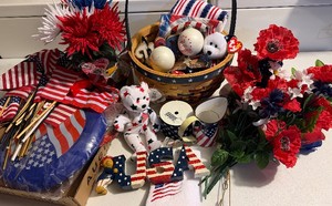 Fourth of July Decor - Floral, Flags, Wicker Basket