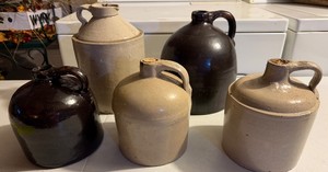 VintageAntique Crock Jugs 5 PC Lot Stoneware Crocks
