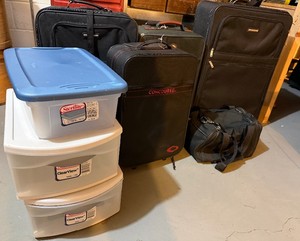 Five Pieces of Luggage and Organizer Bins 5 PC Lot