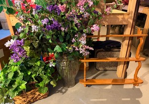 Large Vase with Faux Floral and Oak Hanging Shelf