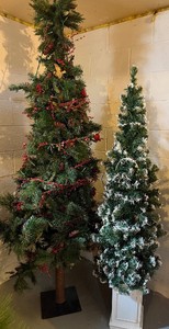 Two Artificial Christmas Evergreen Pencil Trees