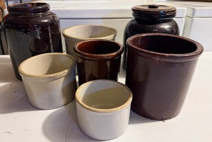 Lof of 7 Crock Canisters