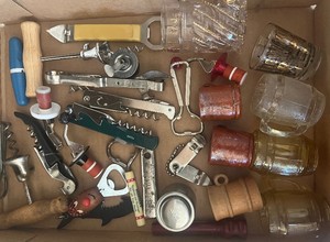 Lot of Vintage Shotglasses, Bottle Openers and Corkscrews