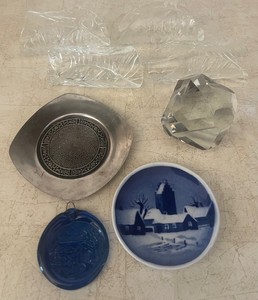 Mini Denmark Plate and Crystal Prism and Four Crystal Napkin Holders