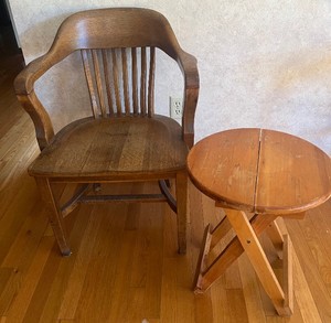 Vintage Oak Library Chair and Folding Side Table