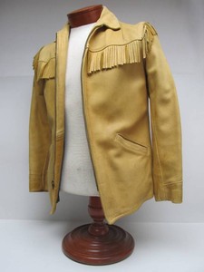 Very Cool Vintage Western Style Mens Leather Bermans Buckskin Jacket - Size 18