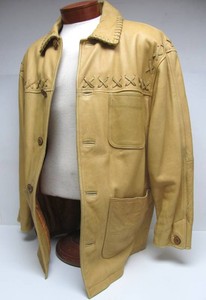 Very Cool Retro Western Style Mens Leather WINLIT Buckskin Jacket - Size M